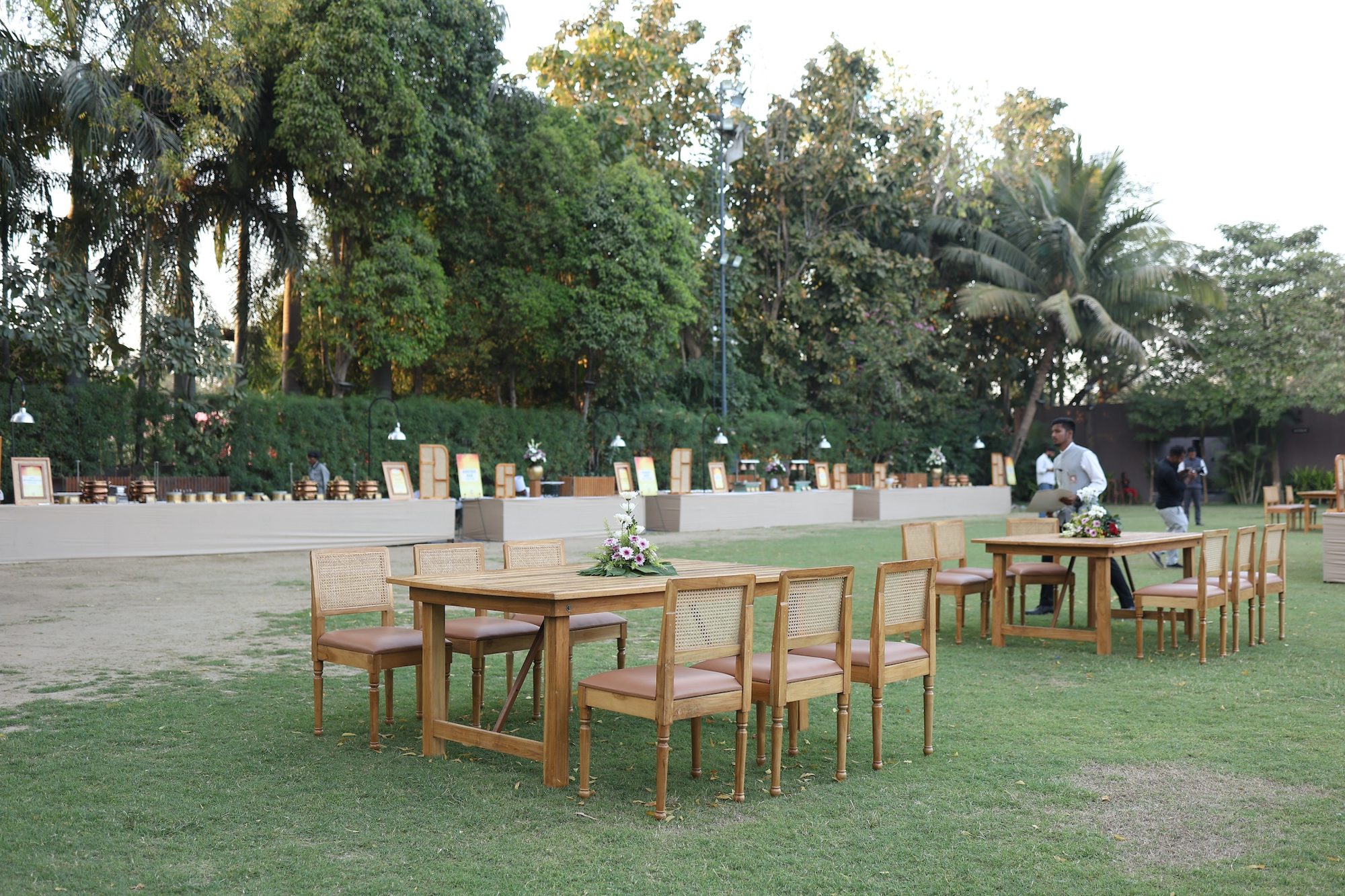 Garden dining tables ready for guests